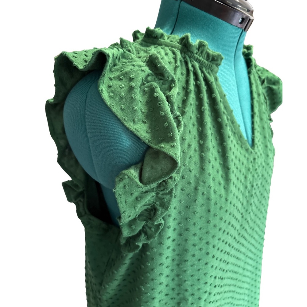 J. Crew Emerald Green Ruffle Sleeve Textured Blouse Tank Top size Large - Picture 3 of 5